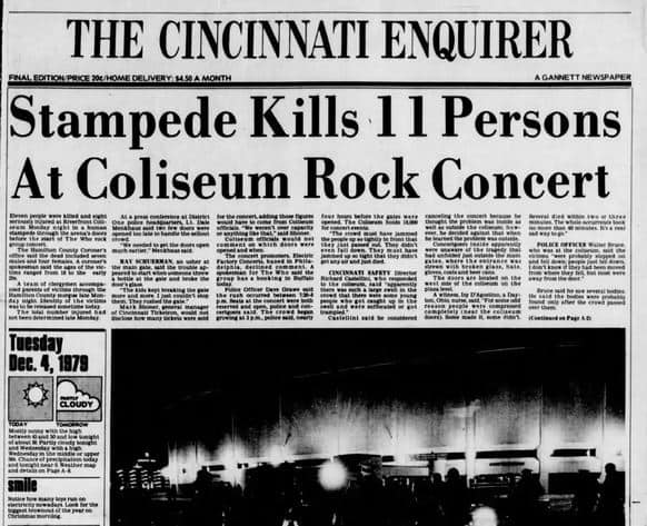 Newspapers around the world covered The Who concert tragedy in 1979.