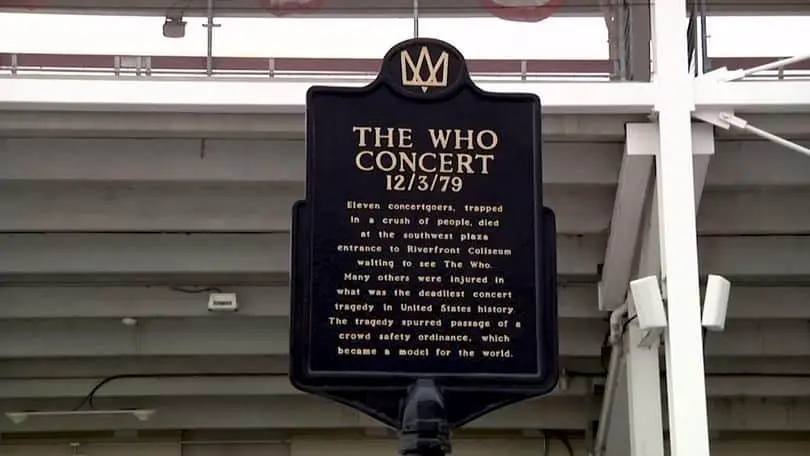 It took 36 years before a historical marker was erected where 11 victims were killed The Who concert in Cincinnati, Ohio.