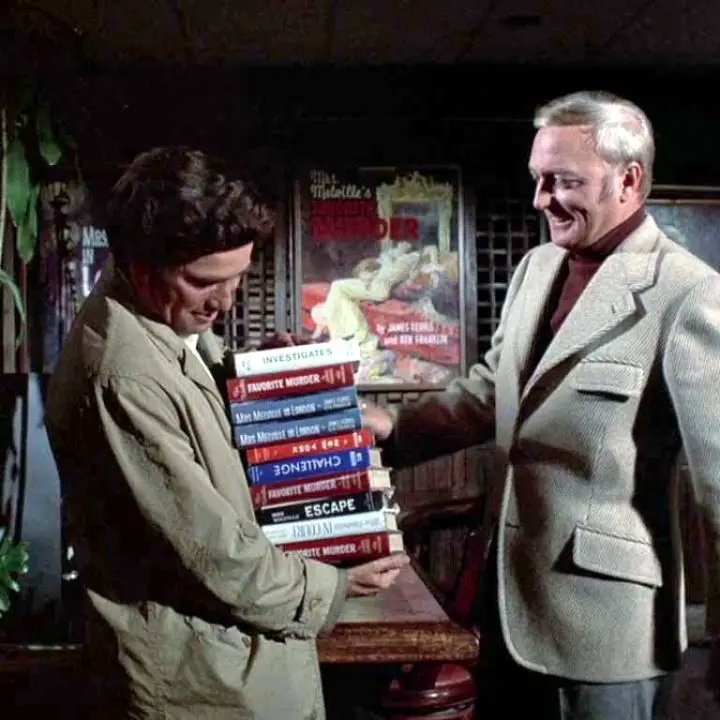 A photo of Columbo (Peter Falk) and one of the many villains he encountered during the course of the series.