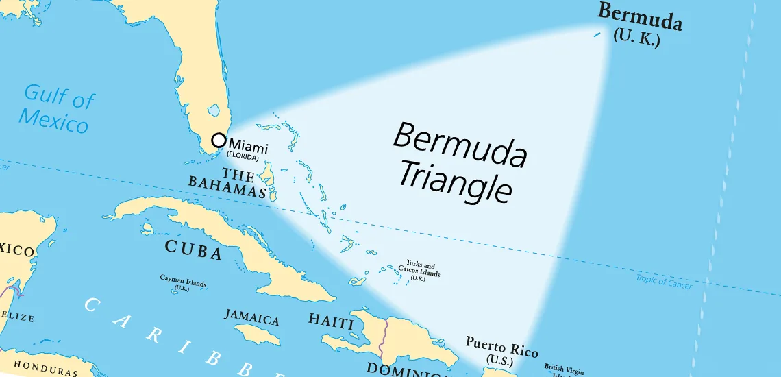 Where is the Bermuda Triangle? It's the body of water from Bermuda to Miami, Florida, to Puerto Rico.